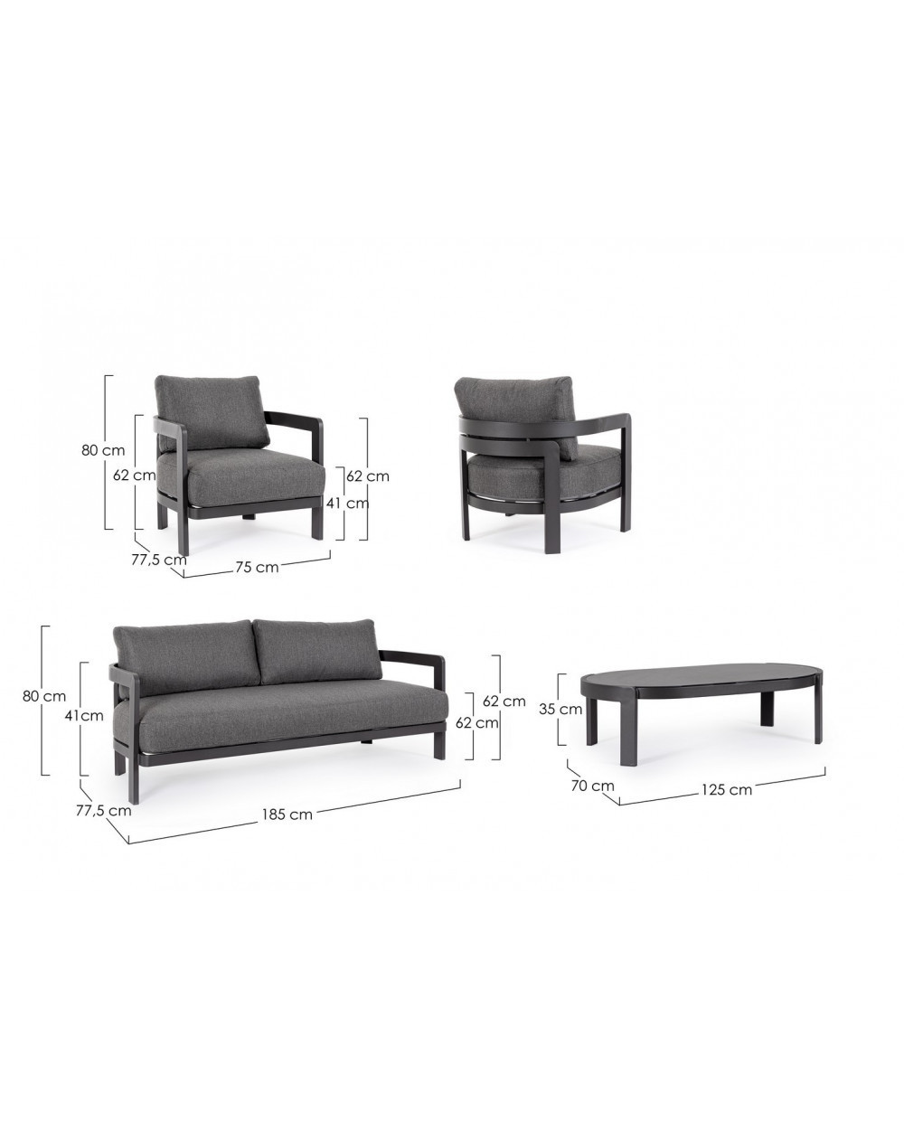 Presley Antracite Sofa Set
